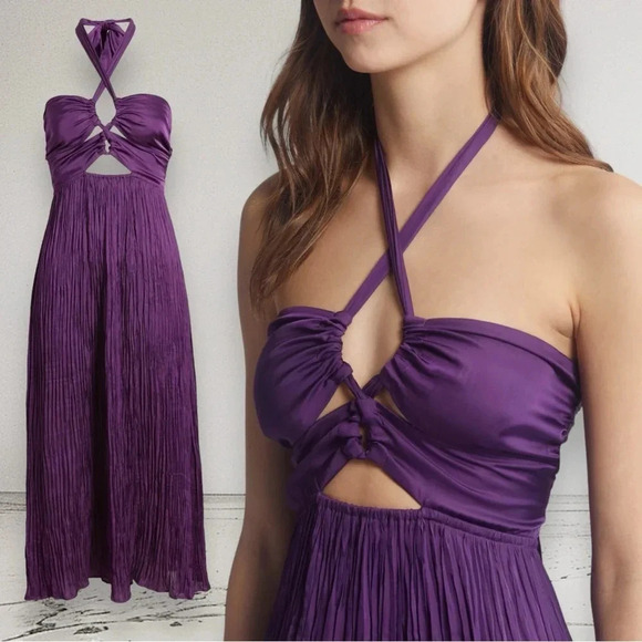 NEW SESSUN Trancoso Cutout Detail Halter Strap Midi Dress Picasso Lily Size S - Picture 4 of 16